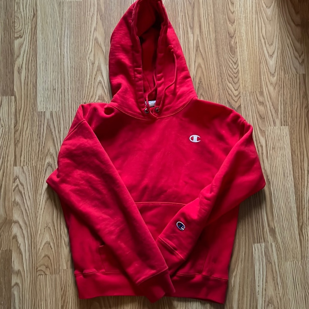 Red, woman’s medium champion reverse weave sweater. worn once 10/10 condition!